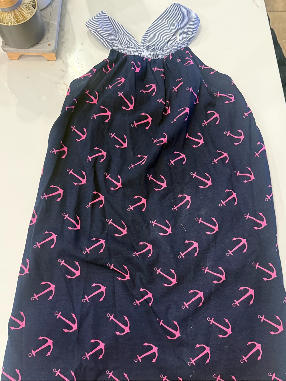 NWT Crewcuts Navy Dress With Pink Anchor Print -Medium